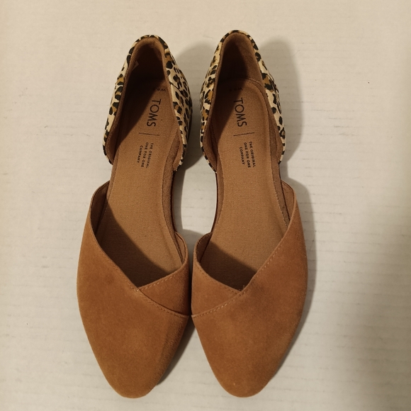 Toms Flats Women's Size 8.5 Wide Carmel Brown Suede Leopard Accent Julie D'Orsay - Picture 7 of 7